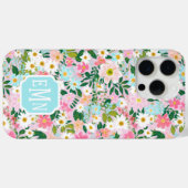 Farbige rosa Blumen-Garten-Monogramm  Case-Mate iPhone Hülle (Rückseite (Horizontal))