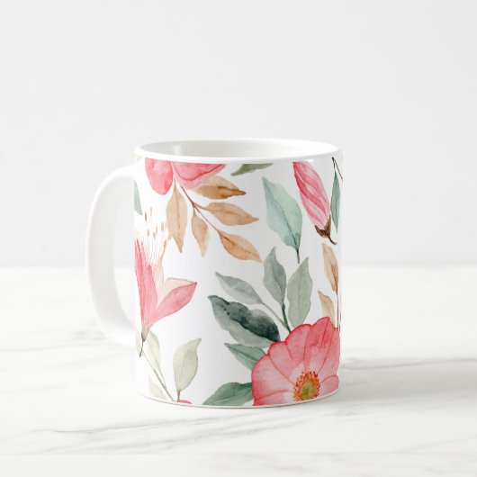 Farbige, rosa Blumenmuster  Kaffeetasse (Vorderseite Links)
