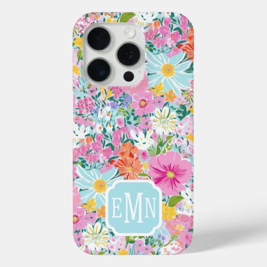 Farbige rosa Garten-Monogramm Case-Mate iPhone Hülle (Rückseite)