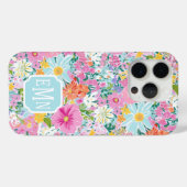 Farbige rosa Garten-Monogramm Case-Mate iPhone Hülle (Rückseite (Horizontal))