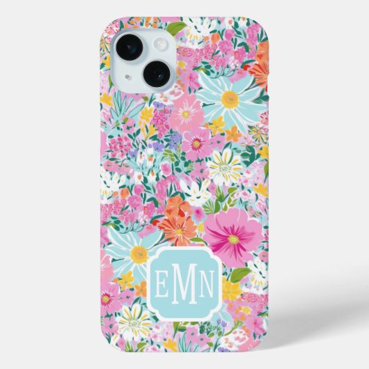 Farbige rosa Garten-Monogramm Case-Mate iPhone Hülle (Rückseite)