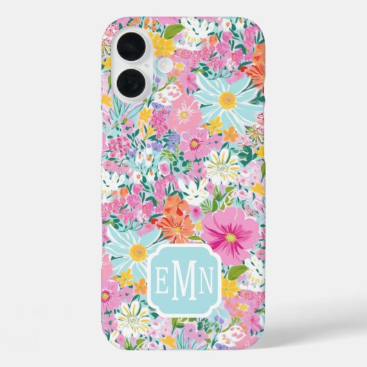 Farbige rosa Garten-Monogramm Case-Mate iPhone Hülle (Rückseite)