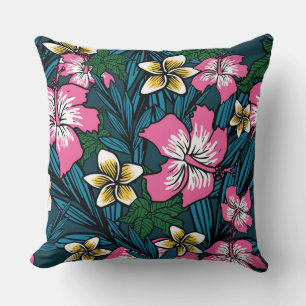Farbige rosa gelbe teal polynesisch floral Kissen