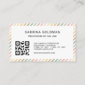 Farbige rosa grüne Streifen Pastellfarben QR CODE Visitenkarte (Rückseite)