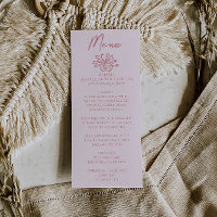 Farbige rosa handgezeichnete florale Hochzeitsmenü