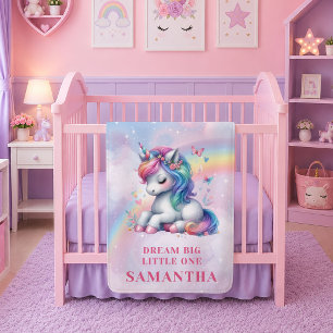 Farbige rosa lila Einhorn Babydecke Geburtstag Fleecedecke