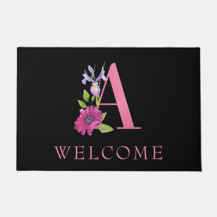 Farbige rosa Monogramm A mit schönen Blume Fußmatte