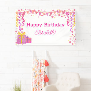 Farbige rosa und gelbe Mädchen Glücklicher Geburts Banner