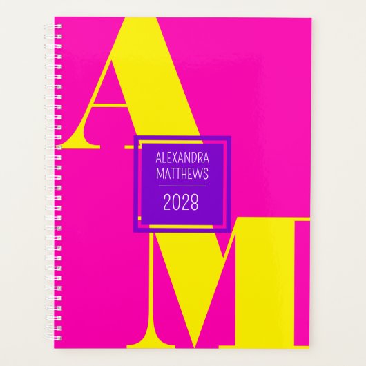Farbige Rosa und gelbe Monogramm Planer (Vorderseite)