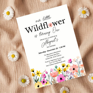 Farbige rosa unsere kleine Wildblume 1. Geburtstag Einladung