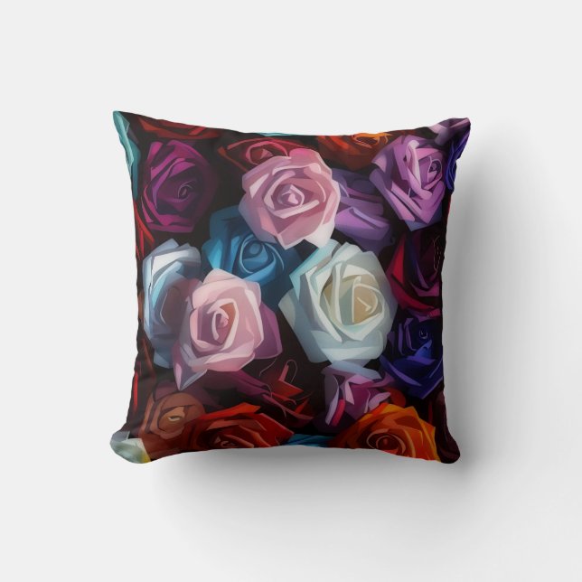 Farbige Rose Blume Art Throw Kissen (Vorderseite)
