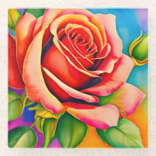Farbige Rose Blume Digitale Malerei-47566 Glasuntersetzer