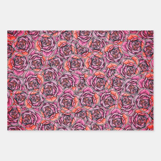 Farbige Rose Blume Geschenkpapier Set (Vorderseite 3)