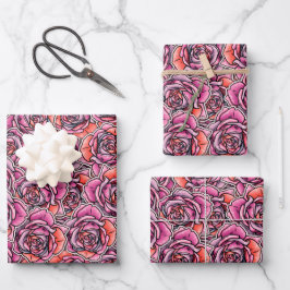 Farbige Rose Blume Geschenkpapier Set