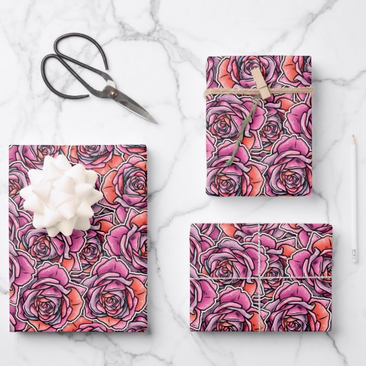 Farbige Rose Blume Geschenkpapier Set (Vorderseite)