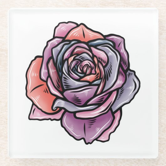 Farbige Rose Blume Glasuntersetzer (Vorderseite)