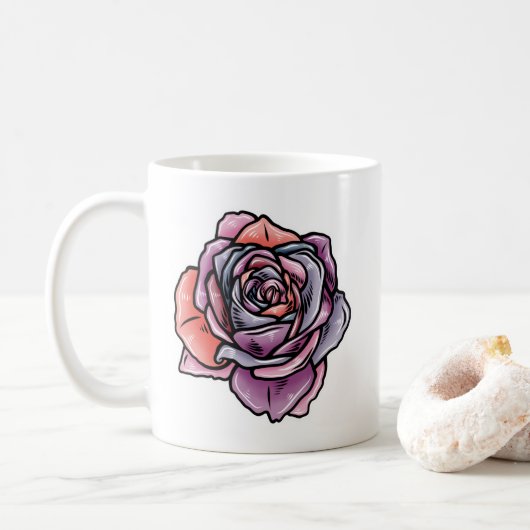 Farbige Rose Blume Kaffeetasse (Mit Donut)