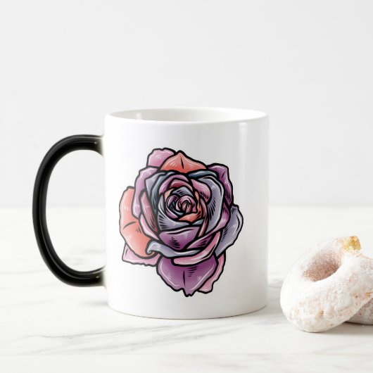 Farbige Rose Blume Verwandlungstasse (Mit Donut)