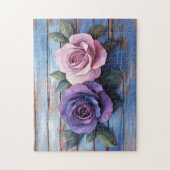 Farbige Rose im rustikalen Holzhintergrund Puzzle (Vertikal)