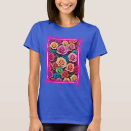 Farbige Rose mit lila Rahmen T-Shirt