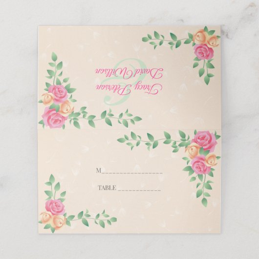 Farbige Rose Platzkarte (Außenseite Aufgefaltet)