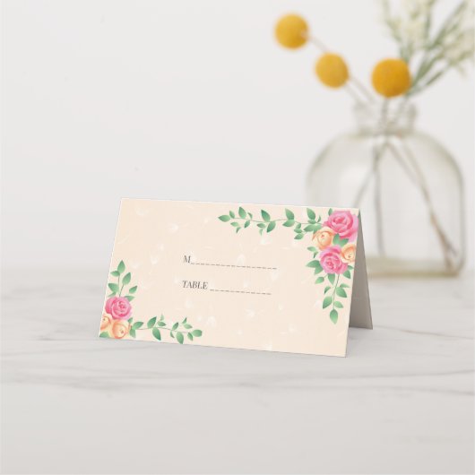 Farbige Rose Platzkarte (Vorderseite)