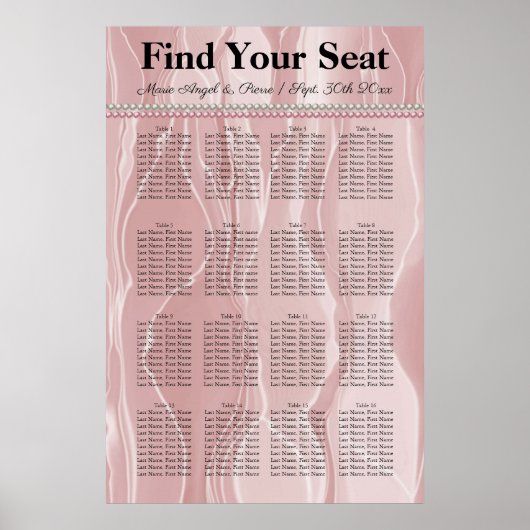 Farbige Rose Seide und Weiße Perlen Sitzplan Poster (Vorne)