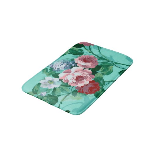 Farbige Rose und Blume Badematte (Schrägansicht)