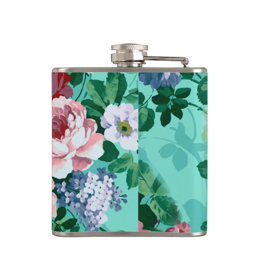 Farbige Rose und Blume Flachmann (Rückseite)