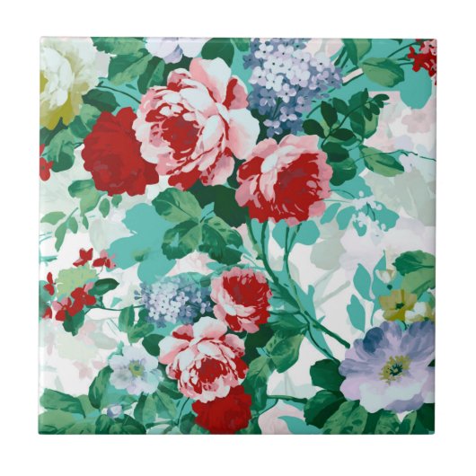 Farbige Rose und Blume Fliese (Vorderseite)