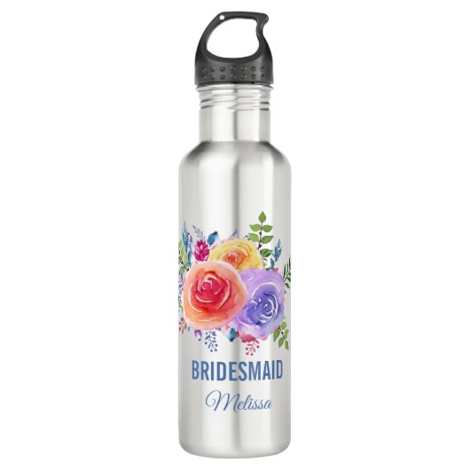 Farbige Rose Wasserfarben Blumenzwiebeln Edelstahlflasche (Vorderseite)