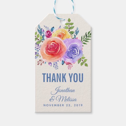 Farbige Rose Wasserfarbene Gastgeschenk Hochzeit Geschenkanhänger (Vorderseite)