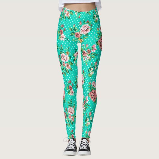 Farbige Rose Weiße Polka Punkte Leggings (Vorderseite)