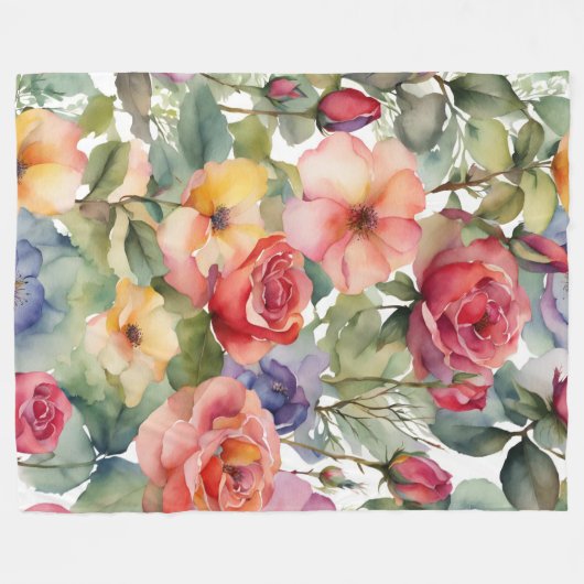 Farbige Rose Wildblumen Fleecedecke (Vorderseite (Horizontal))