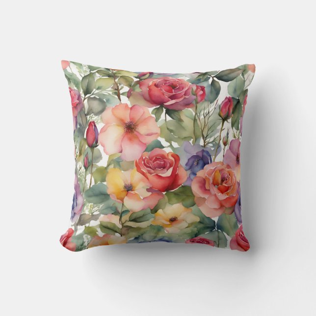 Farbige Rose Wildblumen Kissen (Vorderseite)