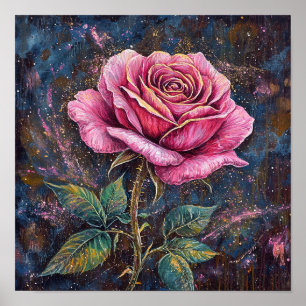 Farbige Rosenblume Retro-Kunst Innenraumdekoration Poster