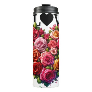 Farbige Rosenherz Liebe Thermosbecher