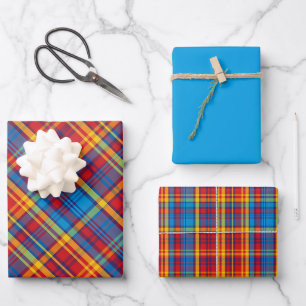 Farbige Rot, Orange, Blau, Grün und Gelb Kariert Geschenkpapier Set