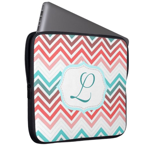 Farbige Rot, Rosa, Blau, aquamarine Zickzack Zickz Laptopschutzhülle (Vorne Rechts)