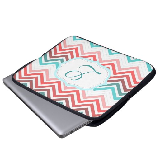 Farbige Rot, Rosa, Blau, aquamarine Zickzack Zickz Laptopschutzhülle (Vorne Knopf)