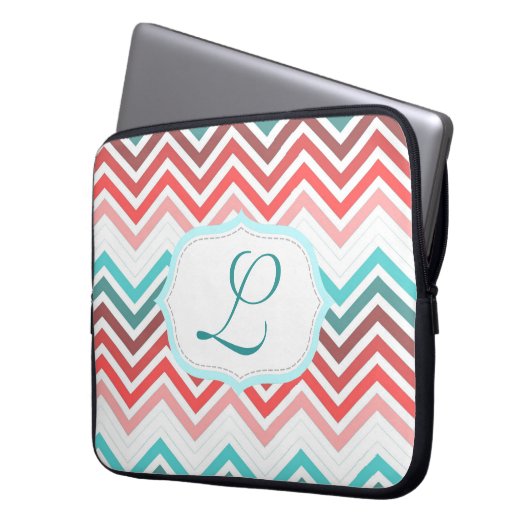 Farbige Rot, Rosa, Blau, aquamarine Zickzack Zickz Laptopschutzhülle (Vorderseite Links)