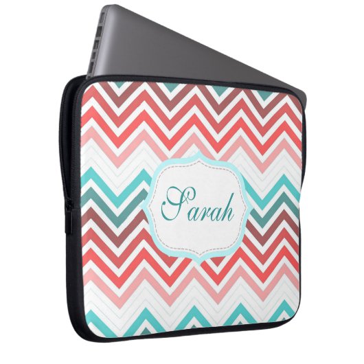 Farbige Rot, Rosa, Blau, aquamarine Zickzack Zickz Laptopschutzhülle (Vorne Rechts)