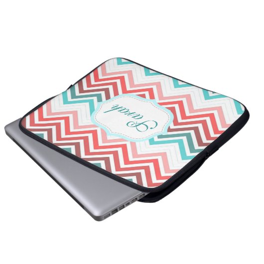 Farbige Rot, Rosa, Blau, aquamarine Zickzack Zickz Laptopschutzhülle (Vorne Knopf)