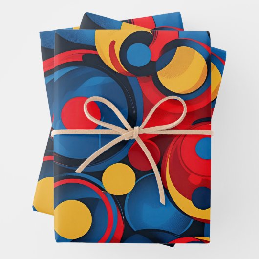 Farbige rote, blaue und gelbe Kreise Geschenkpapier Set (Beispiel)
