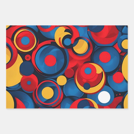 Farbige rote, blaue und gelbe Kreise Geschenkpapier Set (Vorderseite)
