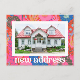 Farbige rote Blumen Wir zogen in ein neues Zuhause Postkarte
