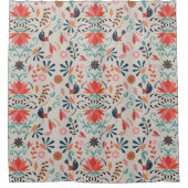 Farbige rote Blütenvögel Folkloremuster Duschvorhang (Vorderseite)