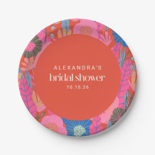 Farbige rote Boho-Blumen-Hochzeitsdusche  Pappteller