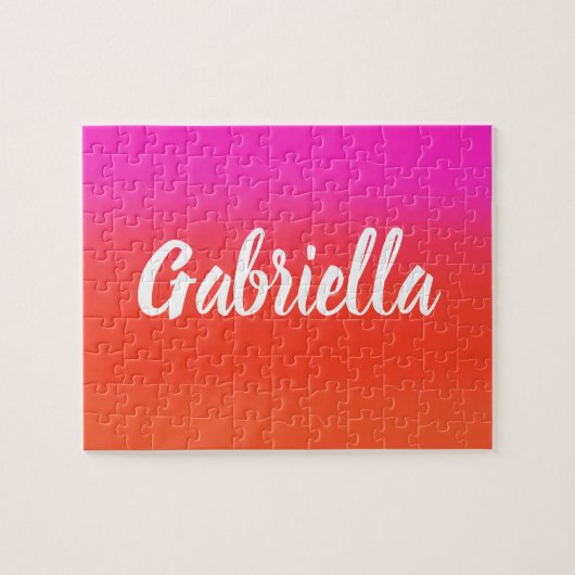 Farbige rote Farbe Rosa Monogramm Name Puzzle (Horizontal)