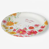 Farbige Rote Gelbe Rosa Florale Hochzeitsfeier Pappteller (Schrägansicht)